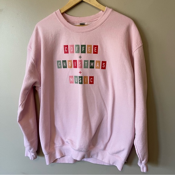CHRISTMAS PINK SWEATSHIRT Coffee + Christmas + Music Graphic - Picture 2 of 7